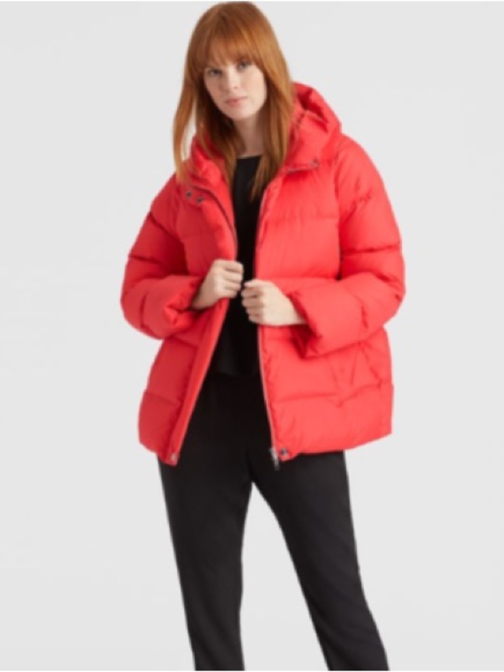 Eileen Fisher Recycled Nylon Hooded Down puffer COAT JACKET Red Lory Size XL